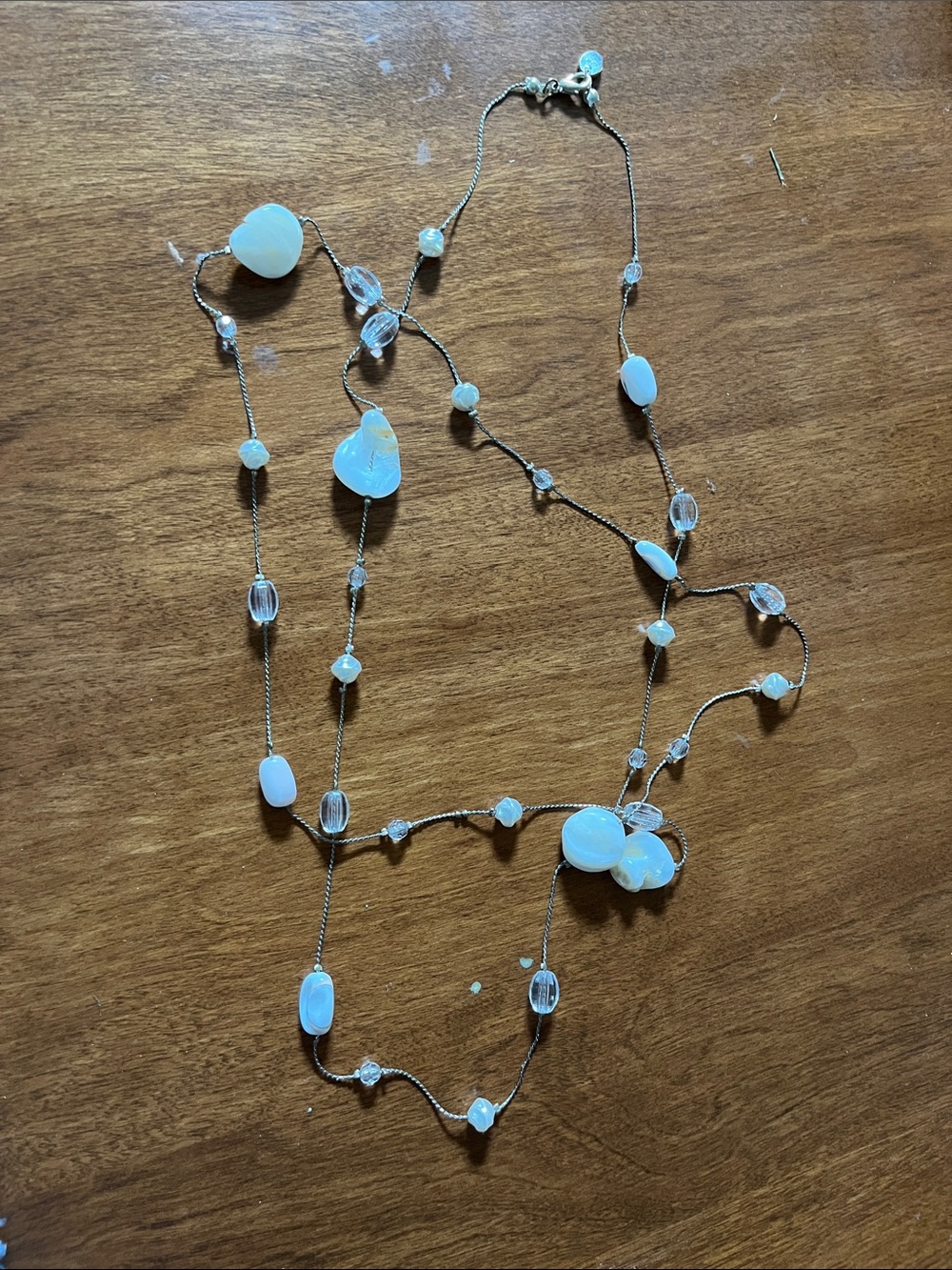 50” Garage Silver Chain Necklace w/ Shell & Acrylic Beads EUC